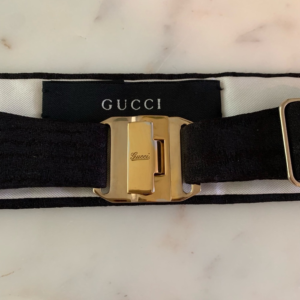 Vintage Gucci black adjustable tuxedo belt.